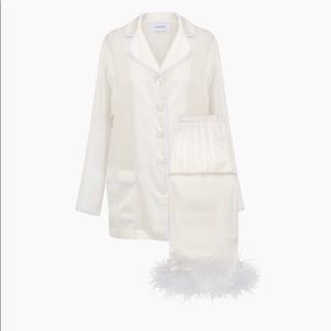 Sleeper Party Pajamas Set in White with Feathers